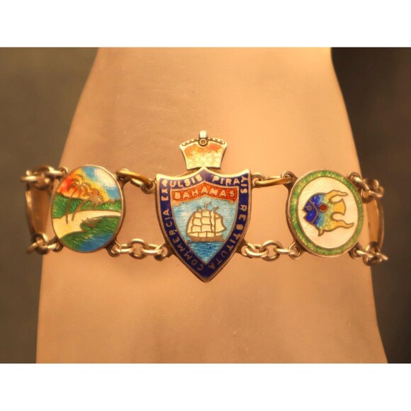 Sterling Enamel Bahamas Bracelet Vintage AMCO - Picture 1 of 10